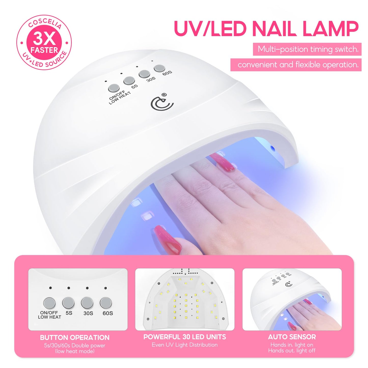 COSCELIA 60PC Gel Nail Polish Kit with U V light 55 Colors Gel Nail Polish Set 5PC Top Base Coat Glitter Rhinestones All Seasons French Manicure Starter Kit at Home for Women Girls