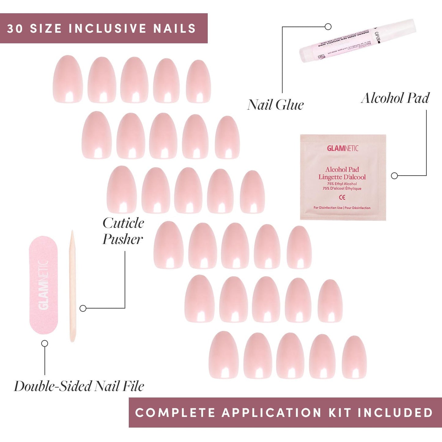 Glamnetic Press-On Nails Bundle - Pinch Me & Caviar | Glazed Short Oval Blush Pink Fake Nails | Short Almond Black French Tip False Nails | Reusable, Salon-Quality Nail Kits