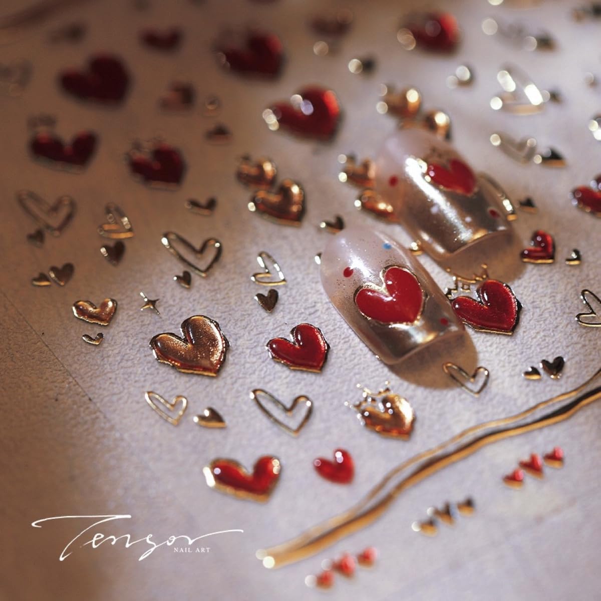 5D Embossed Heart Nail Stickers for Nail Art Red Nail Art Stickers Valentines Day Nail Decals Self-Adhesive Love Sticker Valentine’s Day Gold Hearts Nail Supplies for Women Girls DIY Manicure