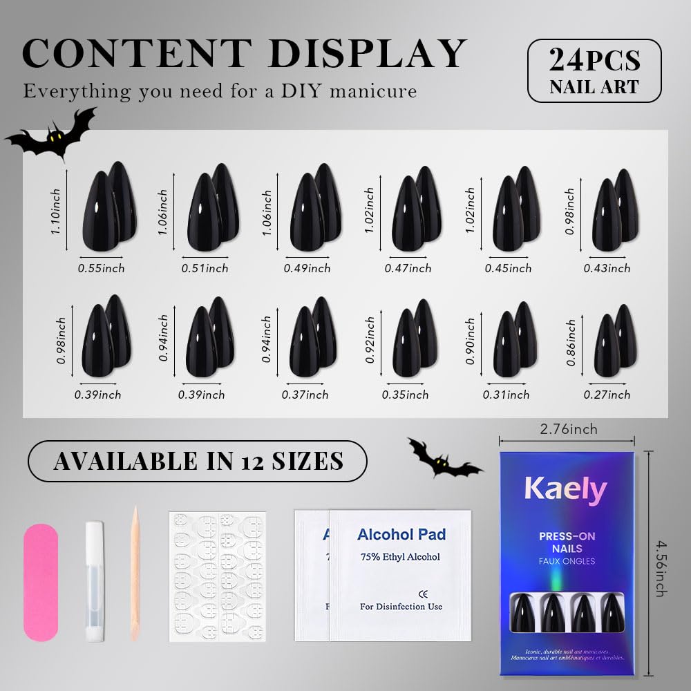 XZMeiLun Halloween Press On Nails Medium Long Stiletto Almond, Acrylic Press On Nails, Ghost Designer Reusable Fake Nails, Artificial Nail Hallows' Day, Glue On Nail Press Ons for Women