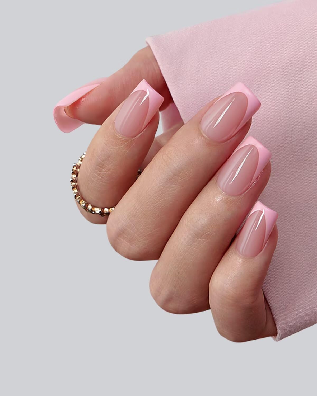 BTArtboxnails French Tip Press On Nails - Pink Short Square Press On Nails, Soft Gel Nail Tips, 160Pcs Soak Off Acrylic Fake Nail Extension in 16 Sizes