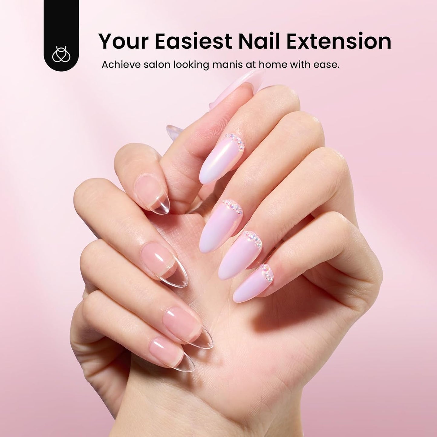 Beetles Gel Nail Kit Medium Almond with Dehydrator and Primer, 576Pcs Half Matte Etch-X Gel Nail Tips Solid Glue Mini Lamp Acrylic Nail Tips Easy DIY Nail Extension Set Gift for Women