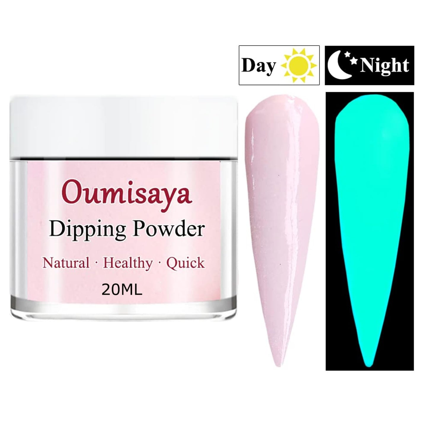 OUMISAYA Glow in the Dark Dip Powder Nail Kit 8 Colors Starter Set Clear Pink White French Nail Collection (Dip Liquid Set Not Included)