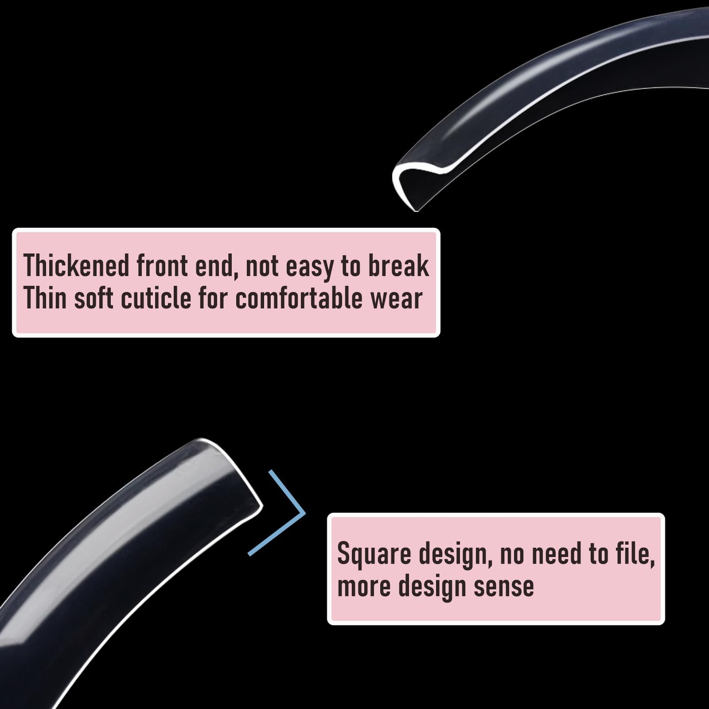 Wellquinn Curved Nail Tips Square Press on Full Cover Thicker Extra Curve Gel x Thick Long Acrylic Fake Nails, Clear Hard Gel French XXL False Nails for Nail Extension 12 Sizes 240 Pcs Q54 Pro