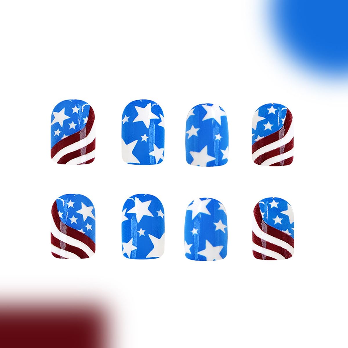 4th of July Press on Nails Short Square Fake Nails Independence Day False Nails Press ons with American Flag Designs Acrylic Nails Full Cover Glue on Nail Stick on Nails for Women Manicure 24Pcs