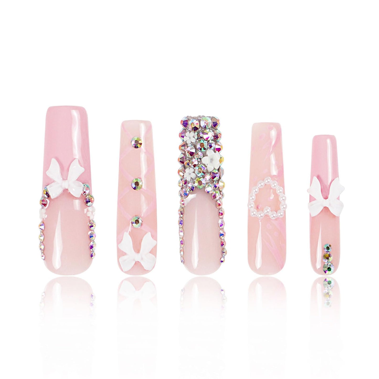 LOVFUL Press on Nails Vintage Shortcake| Handmade with Full Covered Crystals| Reusable Fake Nails| Square Mid length 1.7in| H187-L