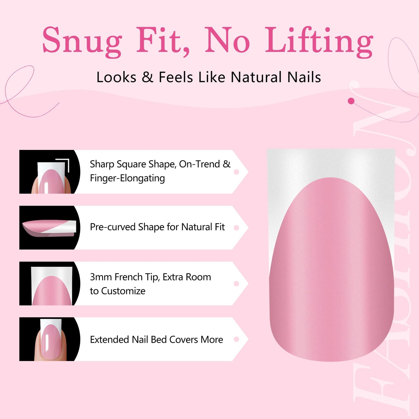 Qiek French Tips Press On Nails - 150Pcs Deep Pink Short Square Soft Gel Nail Tips Pre-Designed, 15 Sizes Fake Nails for Nail Art DIY, False Nails Salon Quality Manicure at Home Gifts For Women