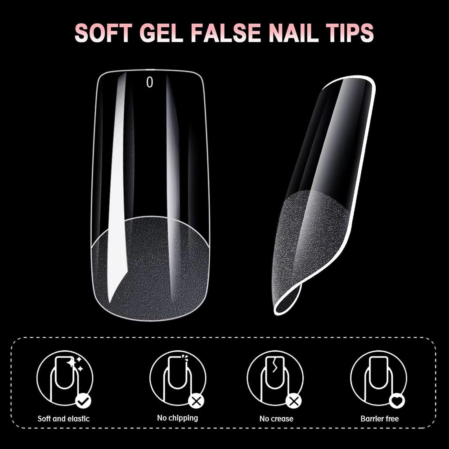 600PCS Extra Long Full Cover Soft Gel Nail Tips – 12 Sizes Clear Fake Nails with Numbers – Professional Refill Box for Nail Extension, DIY Nail Art, Salon and Home Manicure (Stiletto, Clear)