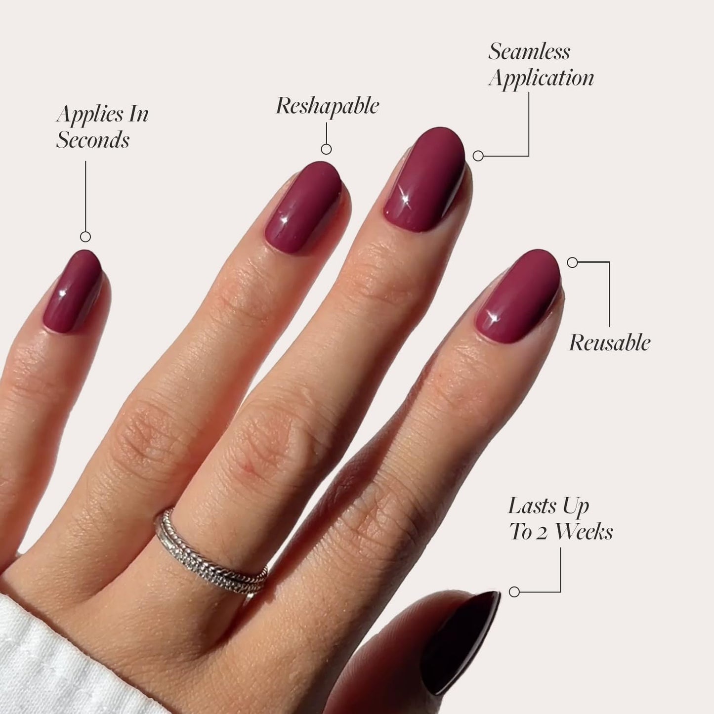 Glamnetic Press On Nails - Berry Maroon | Opaque Dark Red Maroon Short Round Fake Nails, Salon Quality | 12 Sizes - 30 Nail Kit with Glue