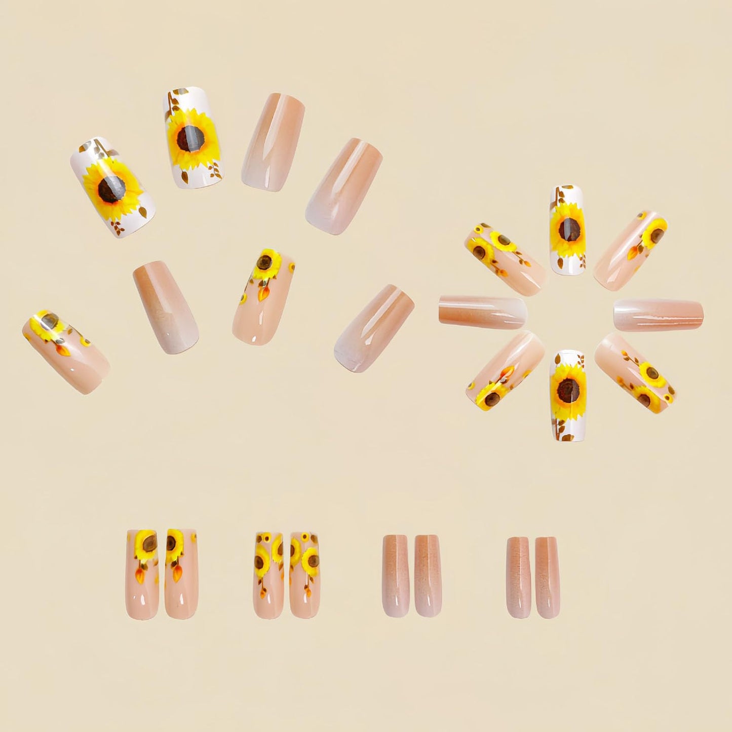 FIEONCIY Press on Nails Square Shaped Glossy Full Cover Acrylic Medium Length Square False Nails with Designs Artificial Short Coffin Fake Nails with Charms Glue ons Fingernails for Women Girls(Y490)
