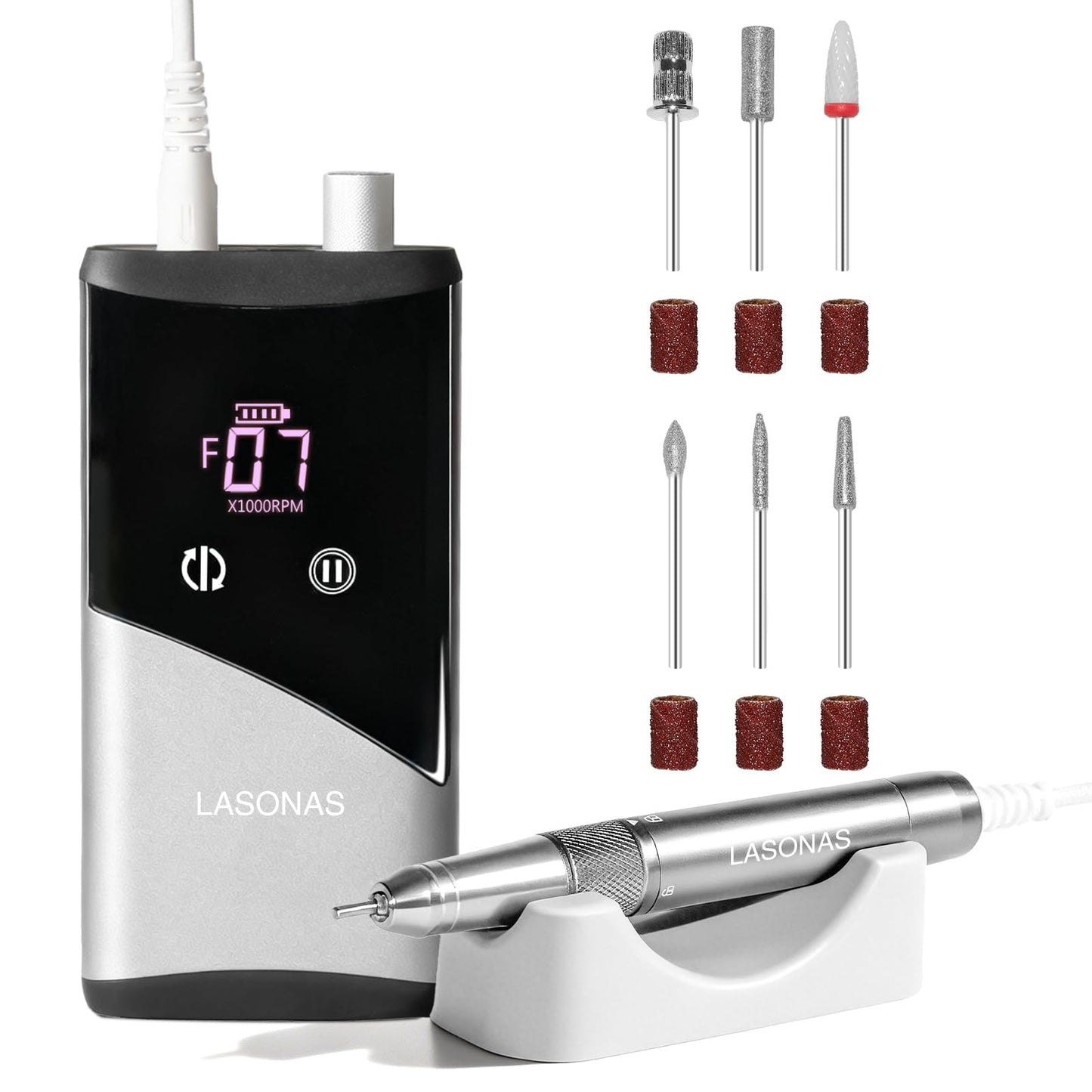 Electric Nail Drill Machine Professional, 40000 RPM Cordless Nail File with Silent Brushless Motor, Portable Rechargeable Nail Drill and Bits for Acrylic Gel Nails Polishing Removing