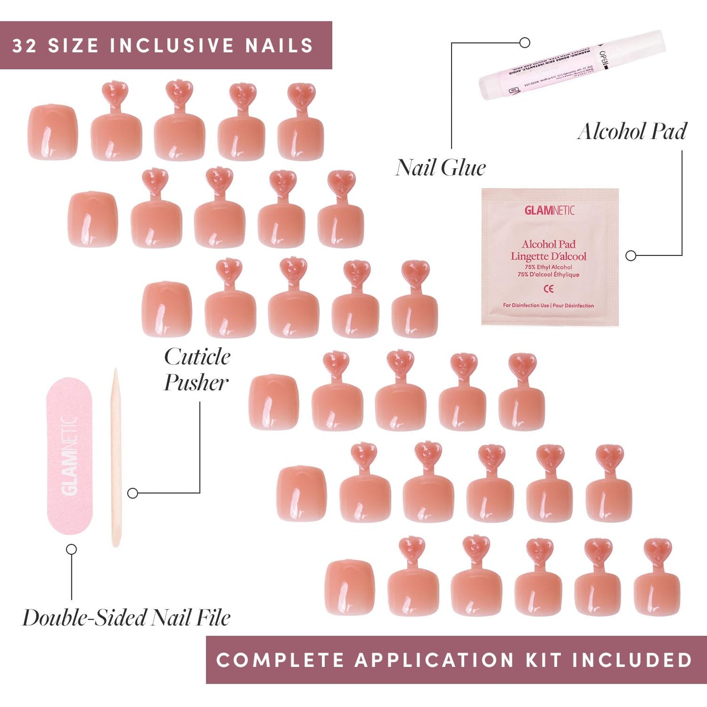 Glamnetic Press-On Nails Bundle - Azure Blue, Hailey & Fairy Dust | Bright Blue Round Fake Nails | Glazed Almond False Nails | Short Oval Beige-Pink Nails with a Metallic Finish