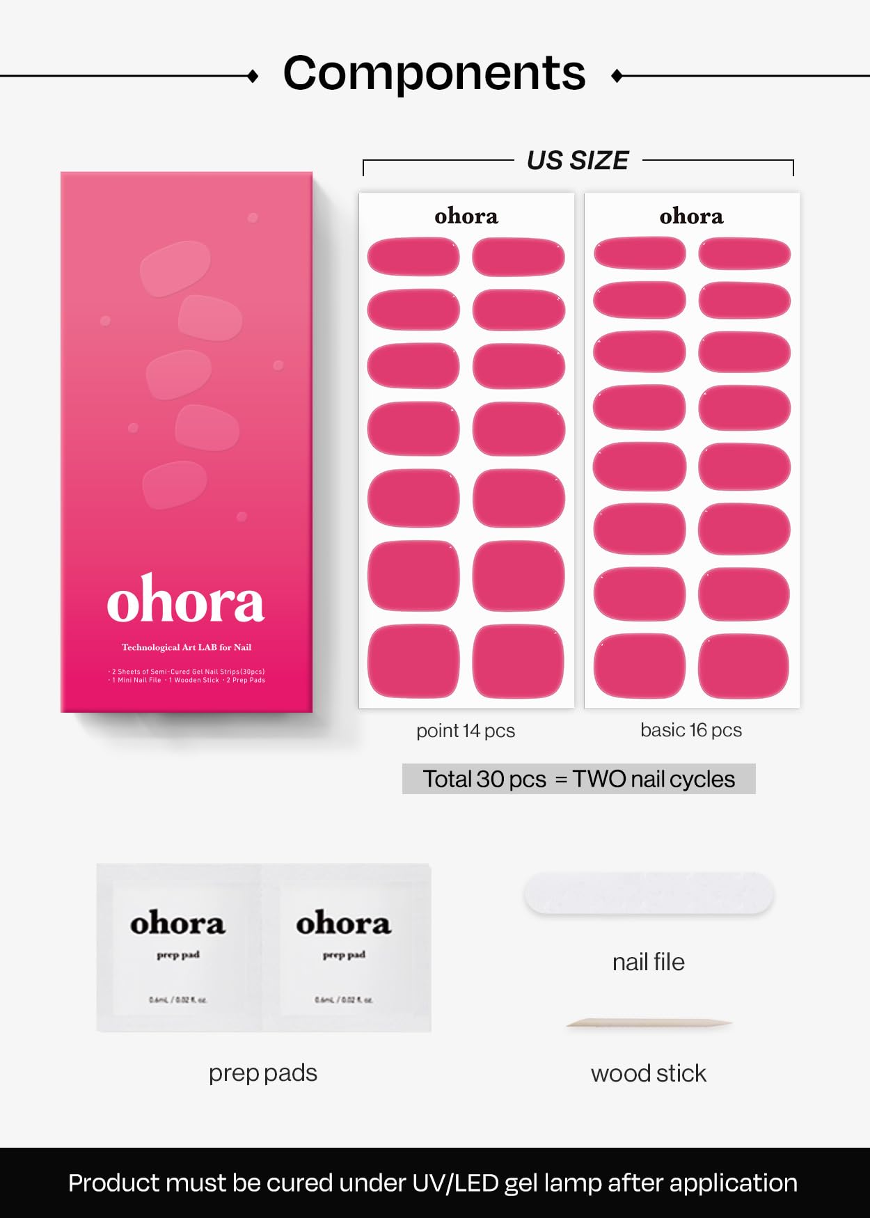 ohora Semi Cured Gel Nail Strips (N It's THAT Pink) - Works with Any Nail Lamps, Salon-Quality, Long Lasting, Easy to Apply & Remove - Includes 2 Prep Pads, Nail File & Wooden Stick