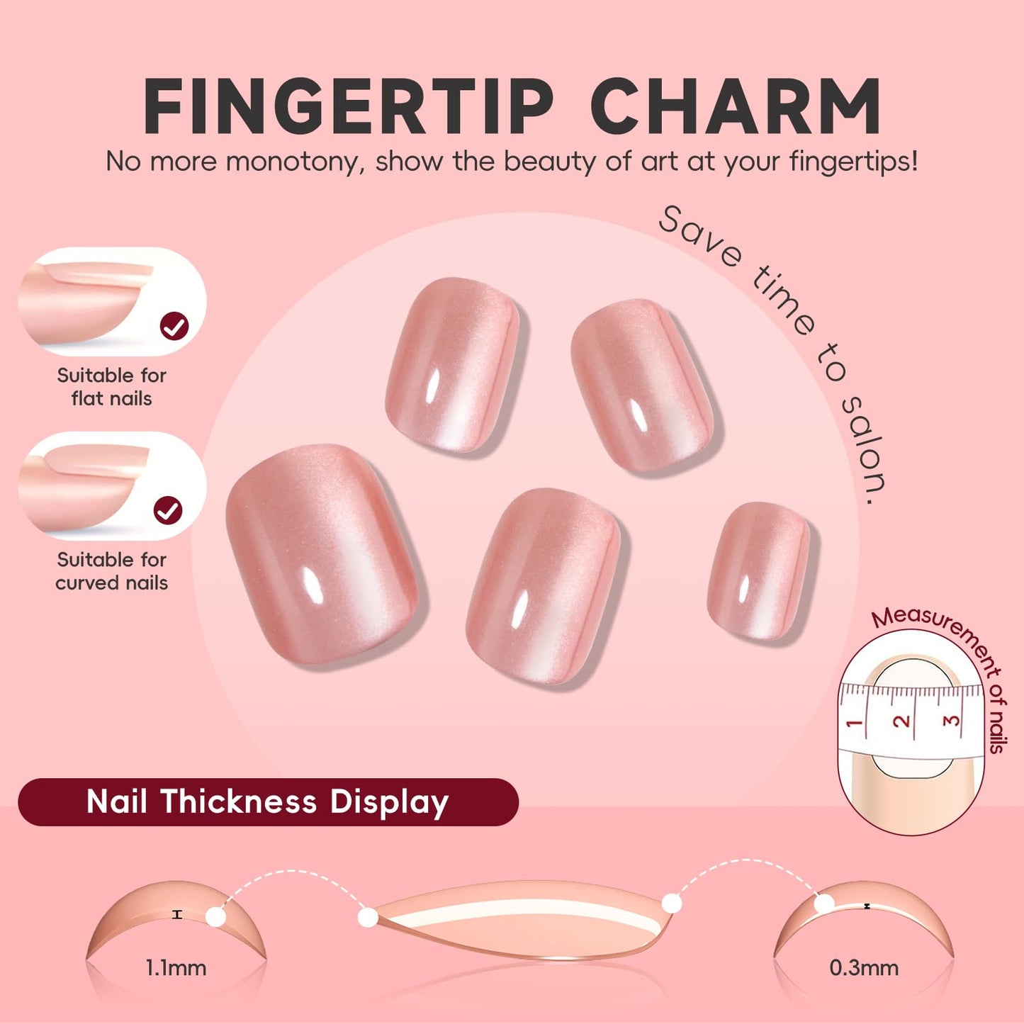 HOSAILY Nude Pink Cat Eye Press on Nails Short Square Fake Nails with Magnetic Shimmer Sparkle Design, 24pcs Glossy Soft Gel Glue on Nail Coffin, Salon Quality Stick on Nails Press Ons for Women