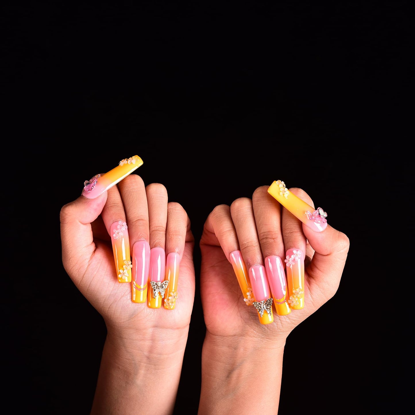 Tmani 10pc/set Extra Long Handmade Press On Nail Hot Girl's Long Ballet Nails Square Nail Full of Diamond Glitter Decoration Fake Nails Suitable For Girls Festival Parties and Birthday Gift (279,M)