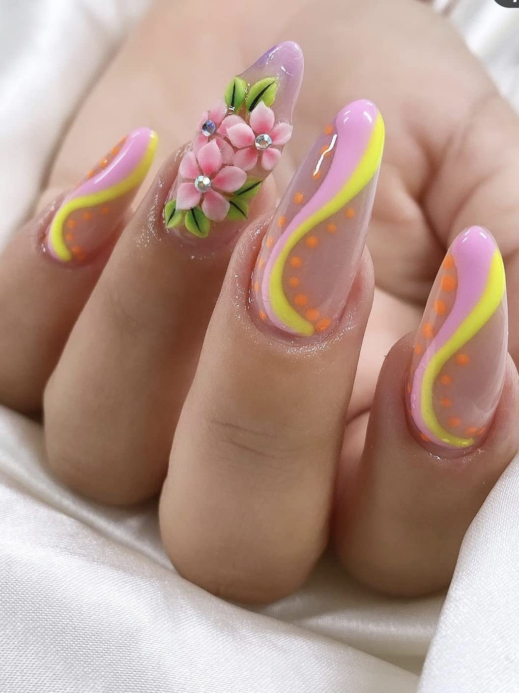 Set 24Pcs Inflorescence- Enhance Your Artistic Projects with Handmade 3D Acrylic Flowers Nails Charm For Long Size XL, XXL,XXXL - HaFLoNa (Inflorescence)
