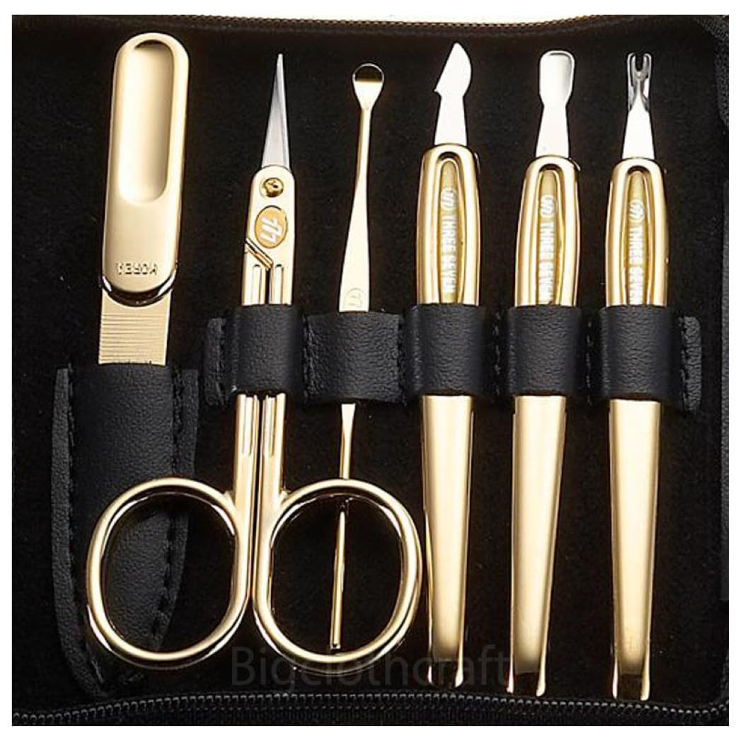 Korean Nail Clipper! World No. 1 Three Seven (777) Travel Manicure Grooming Kit Nail Clipper Set Gift Set Premium Nail Clipper Set (10 PCs), Made in Korea, Since 1975. (Gold-Red Case)