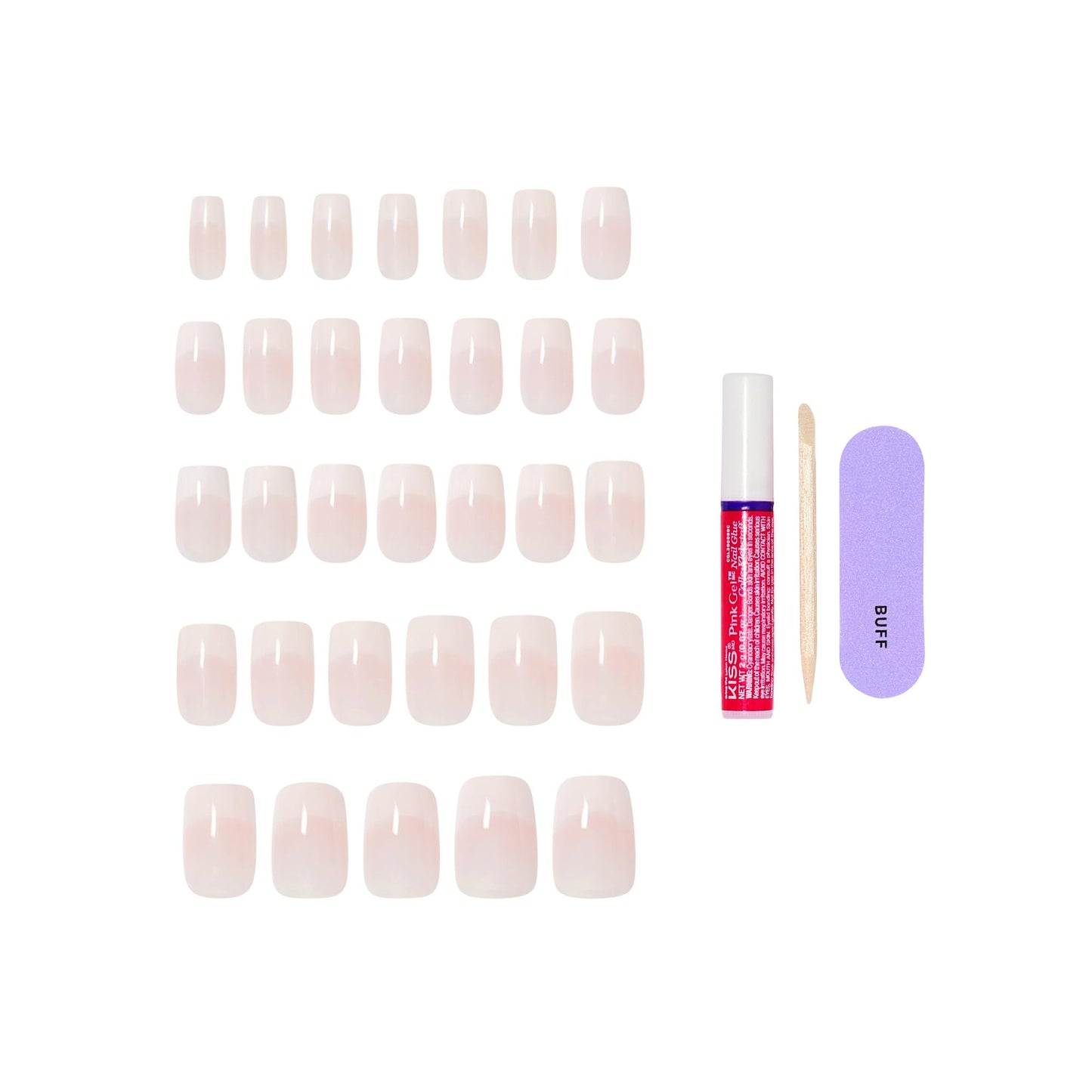 Kiss Core, Press On Nails, Nail glue included, 'Scenario', Pink, Medium Size, Squoval Shape, Includes 32 Nails, 2g Glue, 1 Manicure Stick, 1 Mini File