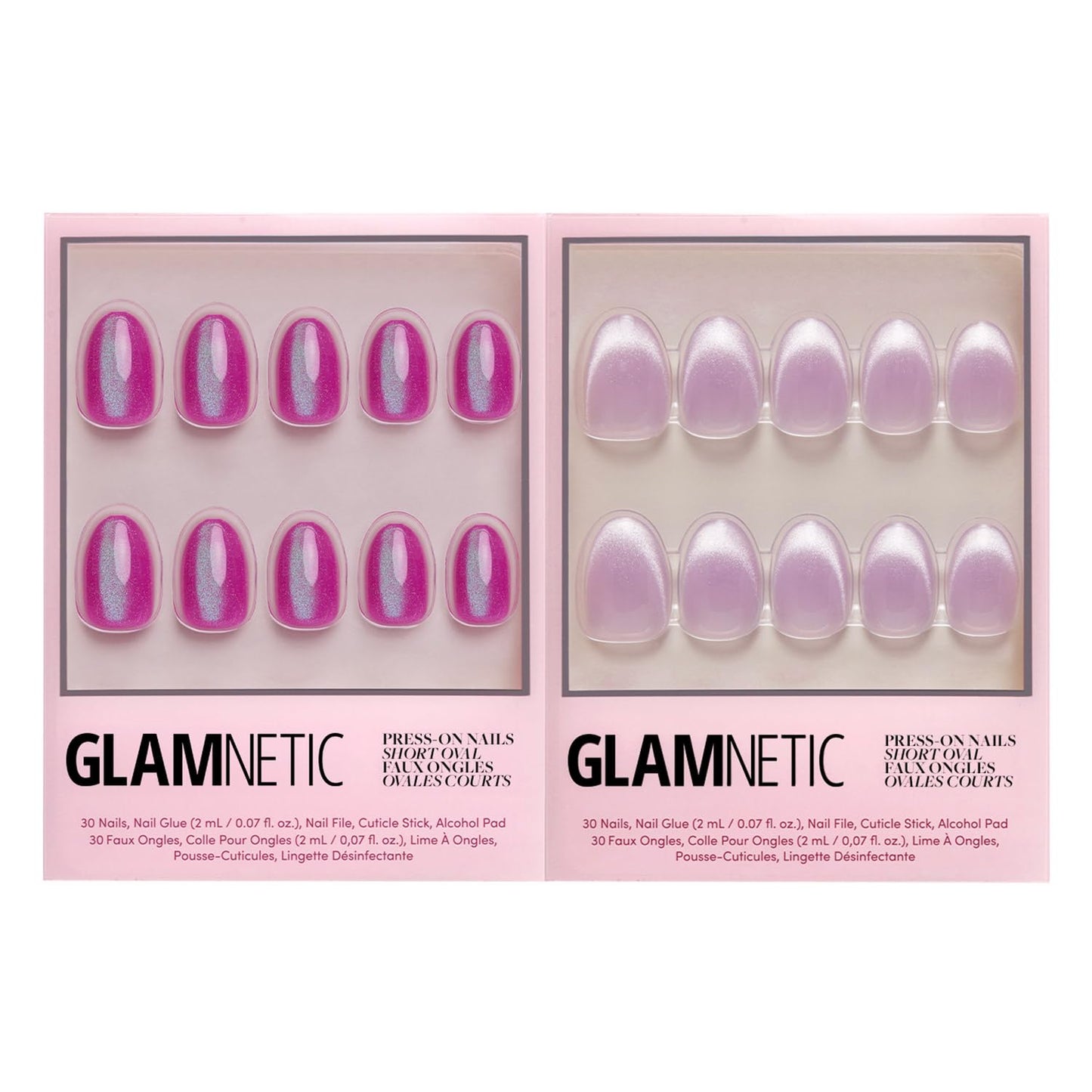 Glamnetic Press-On Nails Bundle - Berry Fizz & Fairy Dust | Magenta Nails and Beige-Pink Nails in Short Oval Shapes with Velvet Metallic Finishes | Reusable Nail Kits