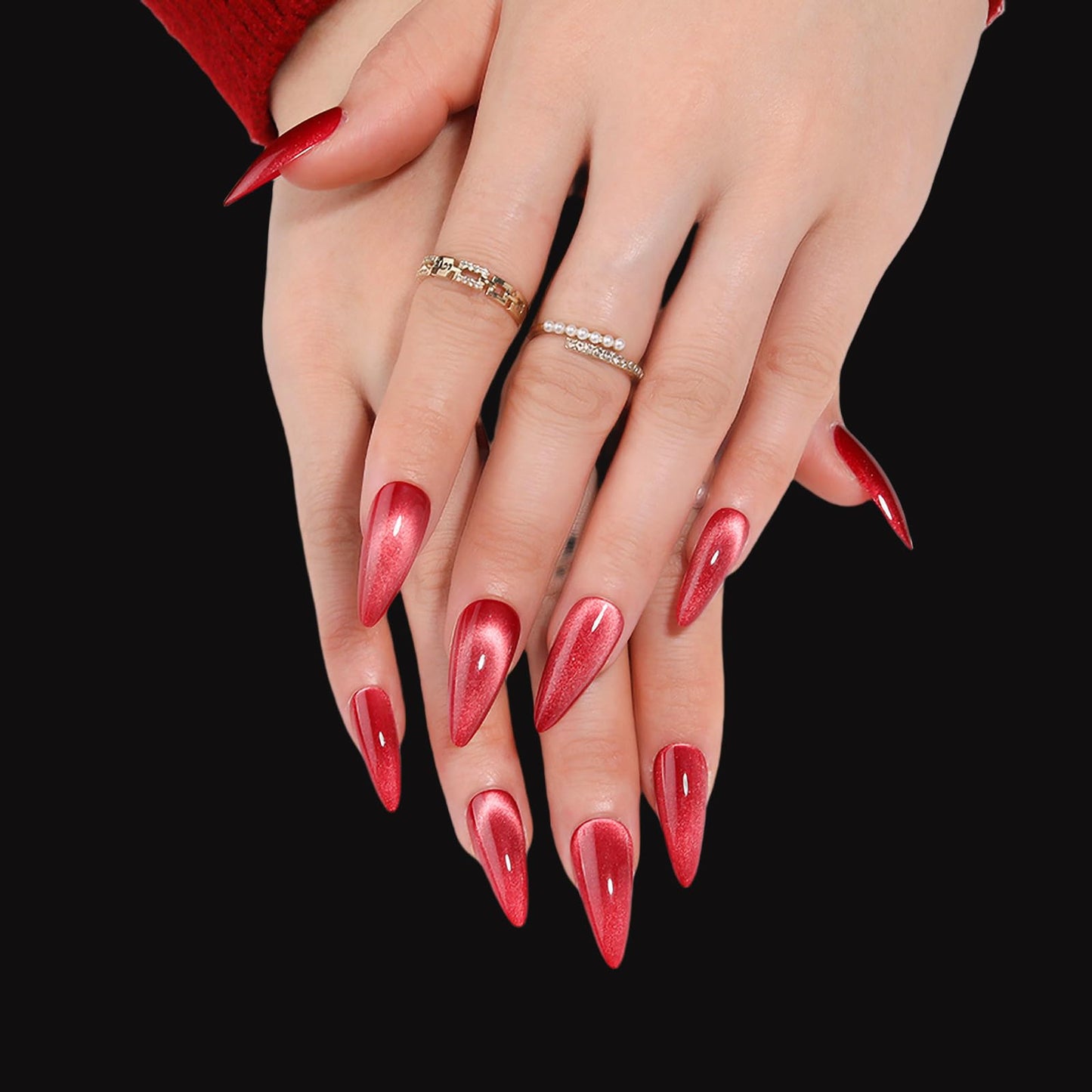4Pack Handmade Press on Nails, Long Stiletto Fake Nails with Velvet & Gradient Designs, 4 Color Press on Nails, Full Cover Glossy Acrylic Nails, Reusable Stick on Nails for Women Girls, 96 Pieces