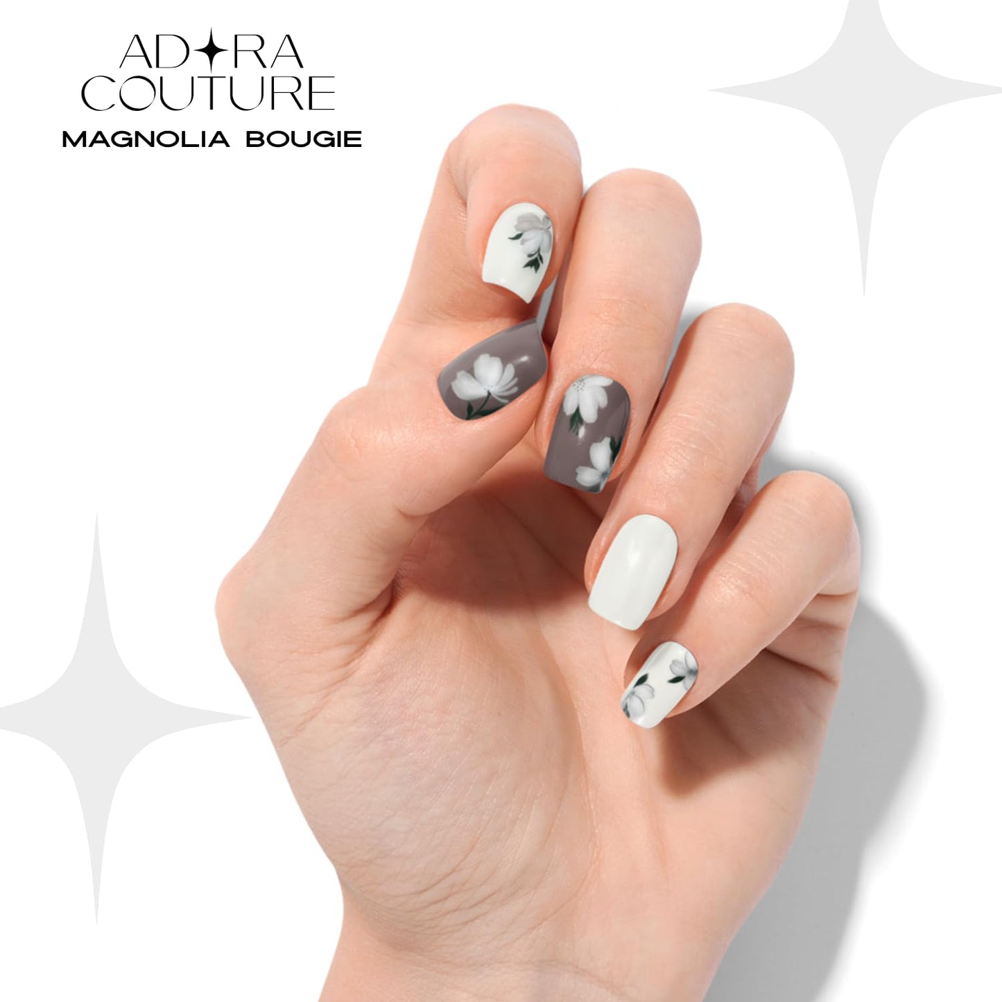 Adora Couture Semi Cured Gel Nail Strips with 30 Pieces - Salon Quality Manicure Kit for Women Easy Application Wraps Includes Prep Pads Nail File Wooden Stick, UV Light Required (Ivory Magnolia)