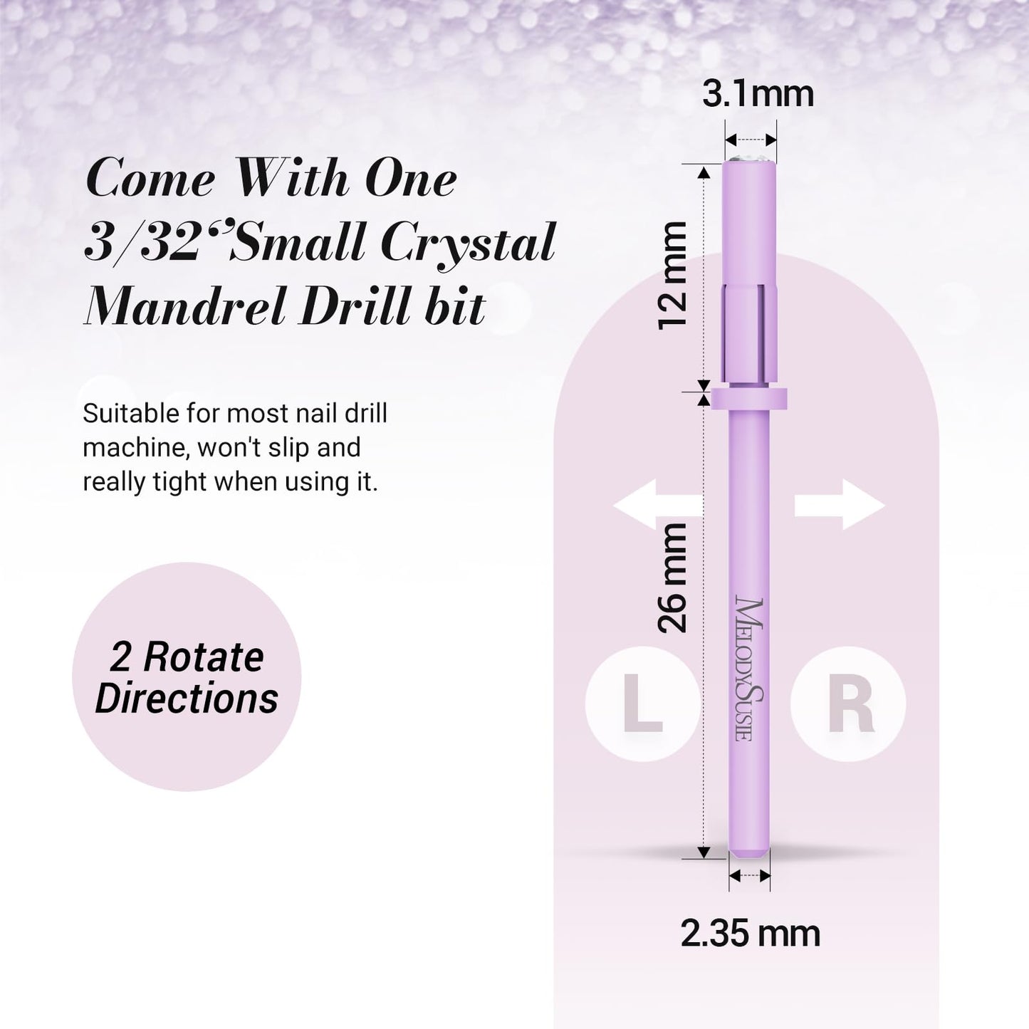MelodySusie 50 Pcs Nail Drill Bits Small Sanding Bands with 3.1mm Mandrel Bit, 180 Fine Grit Nail File for Acrylic Nails Gel Manicures and Pedicure, Purple