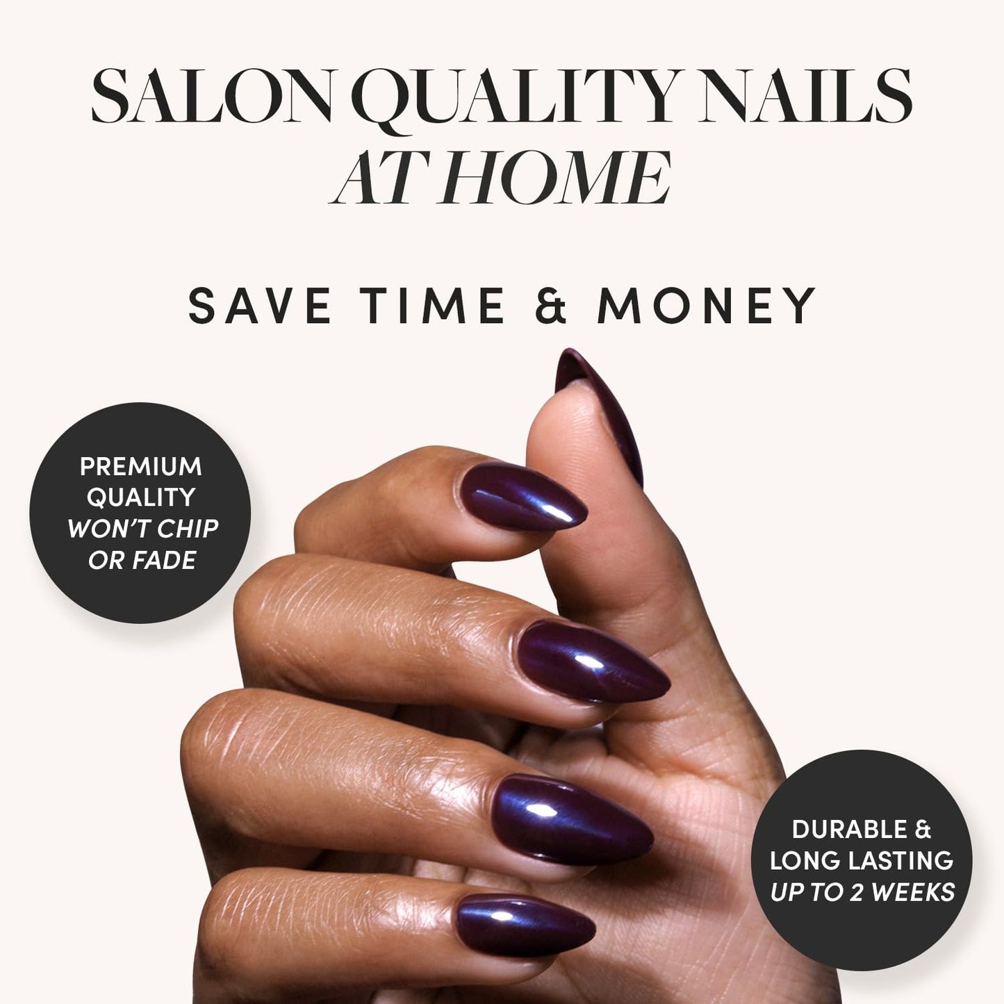 Glamnetic Press-On Nails Bundle - Burgundy Chrome & Fall Mauve | Short Almond Fake Nails with a Metallic Chrome Finish | Muted Blush Mauve Short Oval False Nails | Durable, Salon-Quality Nail Kits