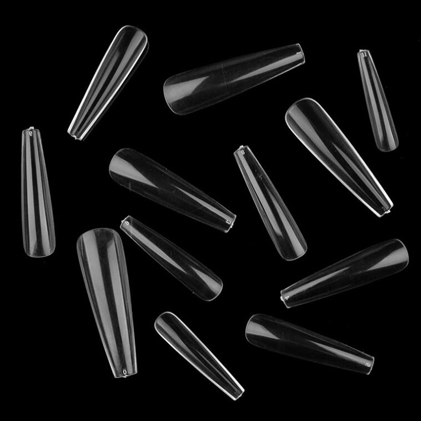 LoveOurHome XL Coffin Acrylic Nail Tips, 240pc Ballerina Shaped, Full Cover Artificial Fingernails, ABS Material, 12 Sizes for Women & Girls Nail Extension