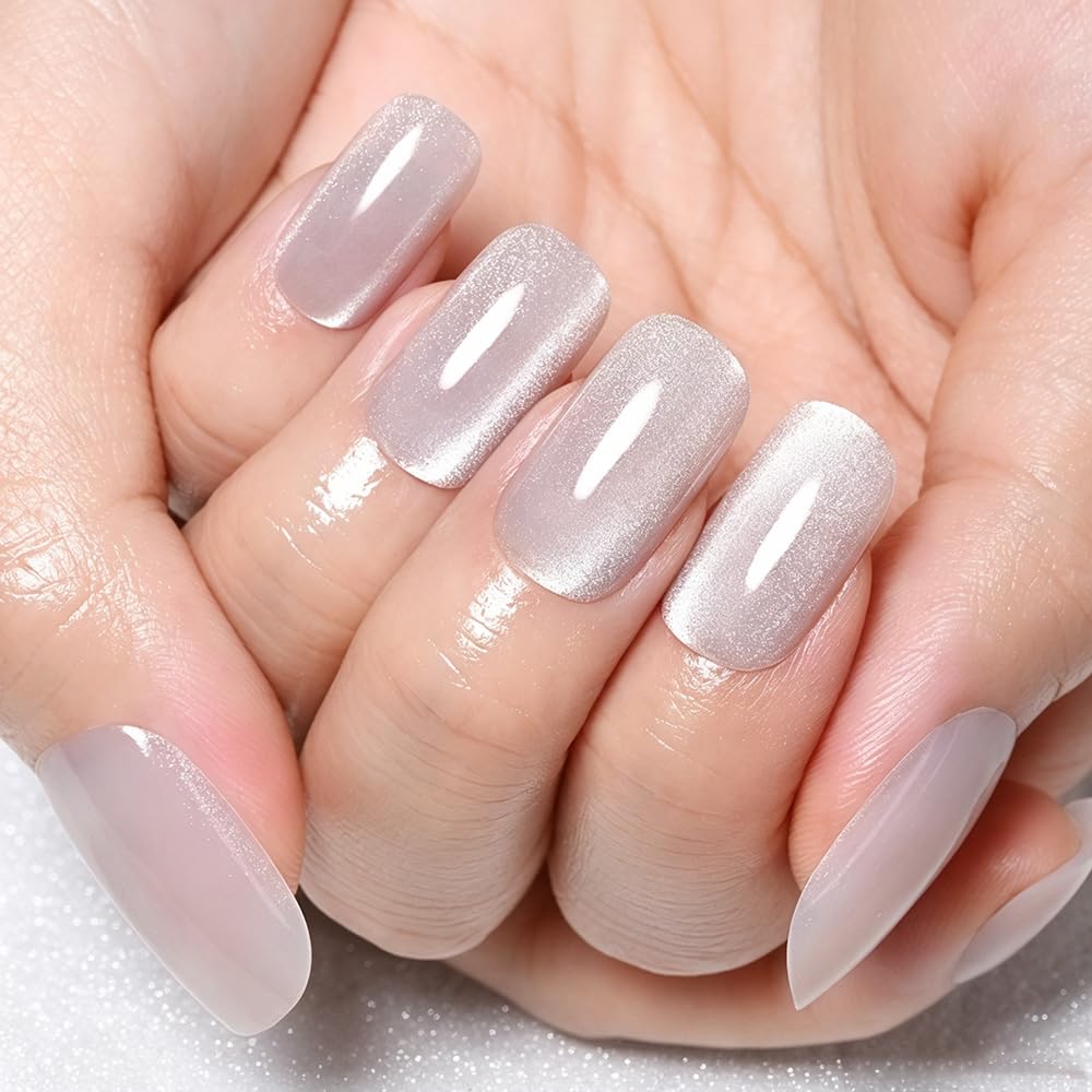 XZMeiLun Cat Eye Crystal Press On Nails Square Medium, Magnetic Acrylic Fake Nails Stylish Design, Salon-Quality Shiny Finish, Reusable Stick On Nails Kit for Women, Daily Wear (No Glue Included)