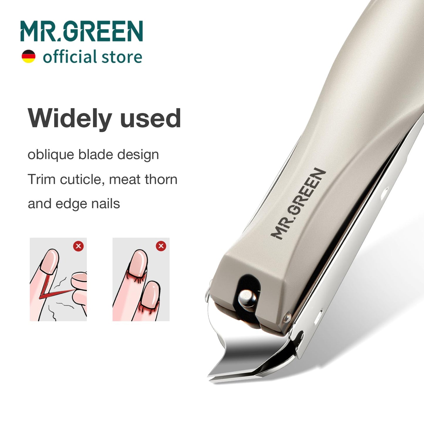 MR.GREEN Slanted Edge Nail Cutting Clippers Cuticle Nippers Tool Stainless Steel Dead Skin Oblique Tip Trimmer Manicure Scissors (Mr-1115 (Large))
