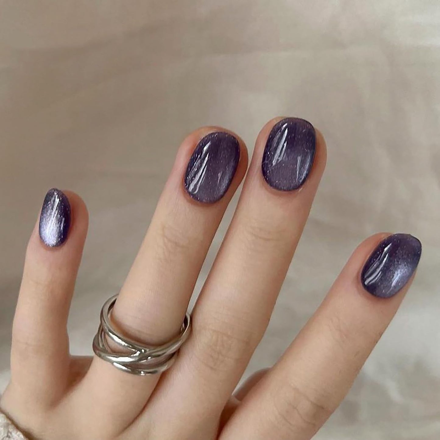 24Pcs Short Press On Nails Almond Purple Glitter Fake Nails Press Ons With Glitter Design False Nails Glossy Full Cover Stick On Nails Reusable Artificial Glue On Nails For Women Nail Supplies