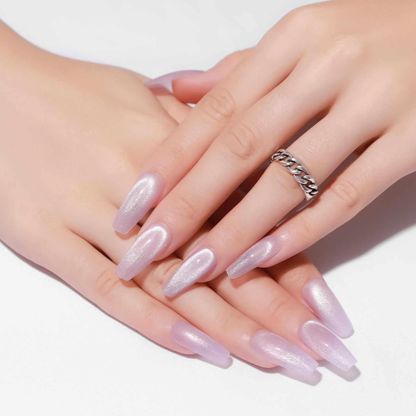KKUUOO Handmade Press on Nails Light Purple Fake Nails Long Coffin False Nails with Gradient & Glitter Design Full Cover Glossy Acrylic Nail Stick on Nail for Women and Girls 24Pcs