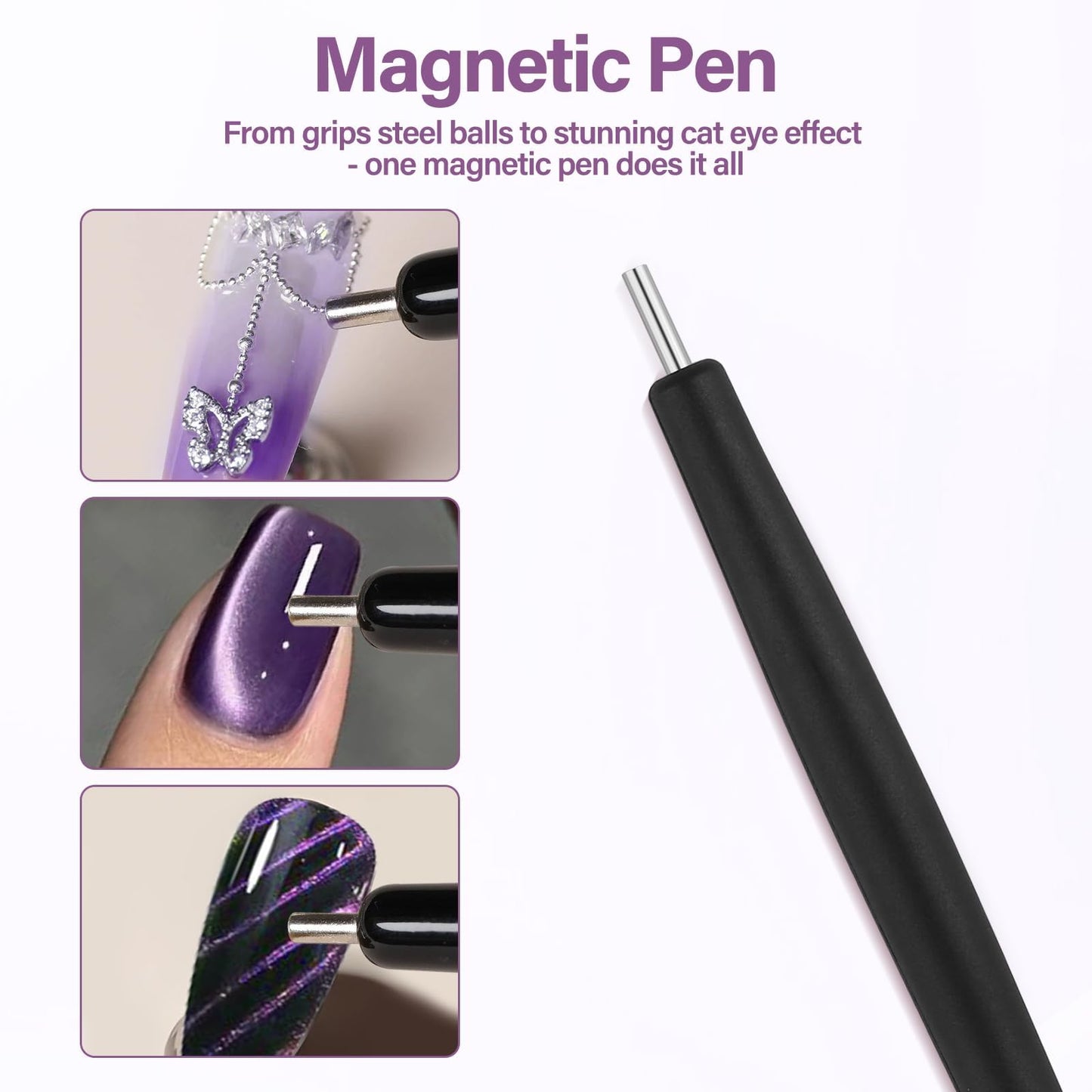 EBANKU Cat Eye Gel Polish Nail Magnet, 8-in-1 Cat Eye Magnet Tool for Gel Nails Strong Magnetic Nail Art Wand with Steel Ball, Black Hole& French Tip&3 in 1 Cateye Multi-Effect Magnets DIY Salon