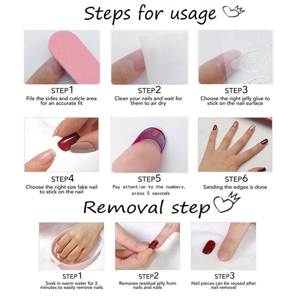 Foccna Pink Medium Long Press on Nails Comic, Acrylic Fake Nails Square French Cartoon Long False Nails,Artificial Nails for Women and Girls, 24 pcs