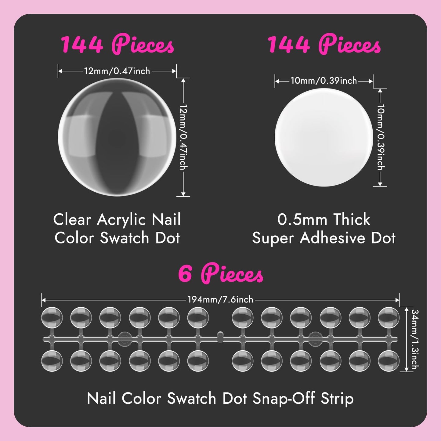 Finea 144pcs Gel Nail Polish Color Display Swatch Dots with Stickers Clear Transparent Acrylic Plastic Labels Nail Art Paint Color Analysis Chart Sample Accessories Nail Tech Must Have Salon Supplies