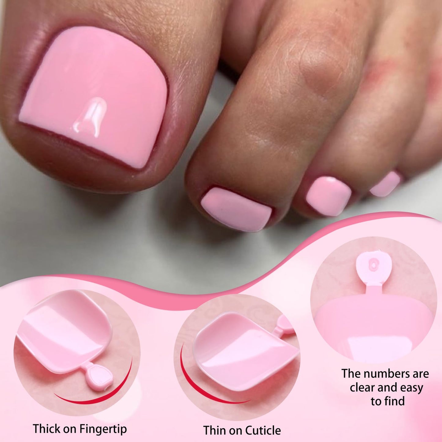 LoveOurHome 120pc Pink Press on Toenails Women Fake Toe Nails with Glue Tabs, Pink Fake Toenails Press on Toe Nails Glue on Toenail Acrylic Toes Nail Tips Artificial False Toenail for Women Girls