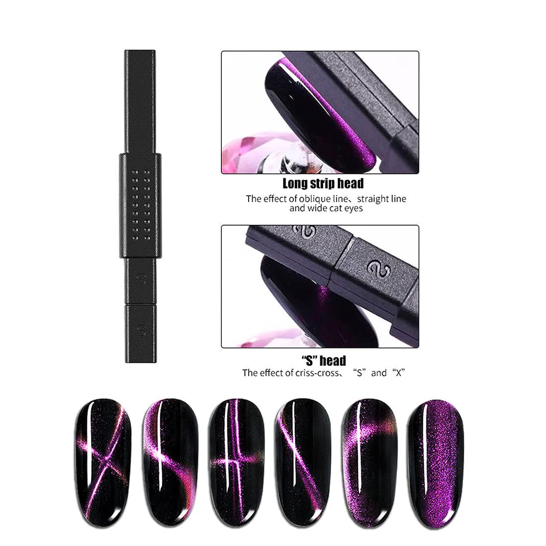 JERCLITY 16 Pieces Cat Eye Magnet Tool for Nails Magnet Plate Wand Board Double Ended Nail Magnet Plate Nail Magnetic Pen Line Strip Effect 3D Magnetic for Cat Eye Gel Polish DIY Nail Art