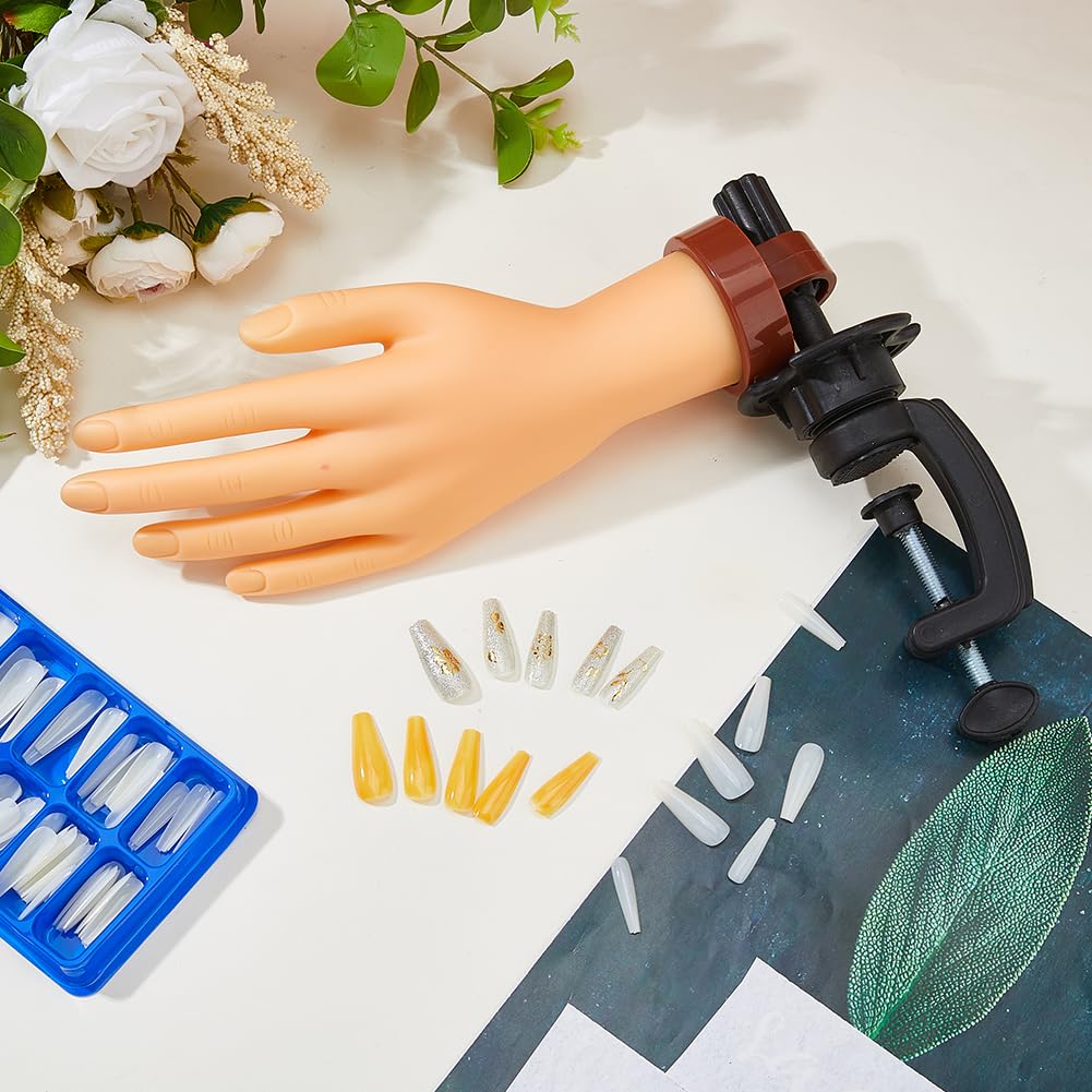 SUPERFINDINGS Practice Hand for Acrylic Nails Rubber Flexible Fingers Training Hands False Mannequin Hand with 100Pcs Trapezoid Plastic Nail Tips for Beginners Manicure Training