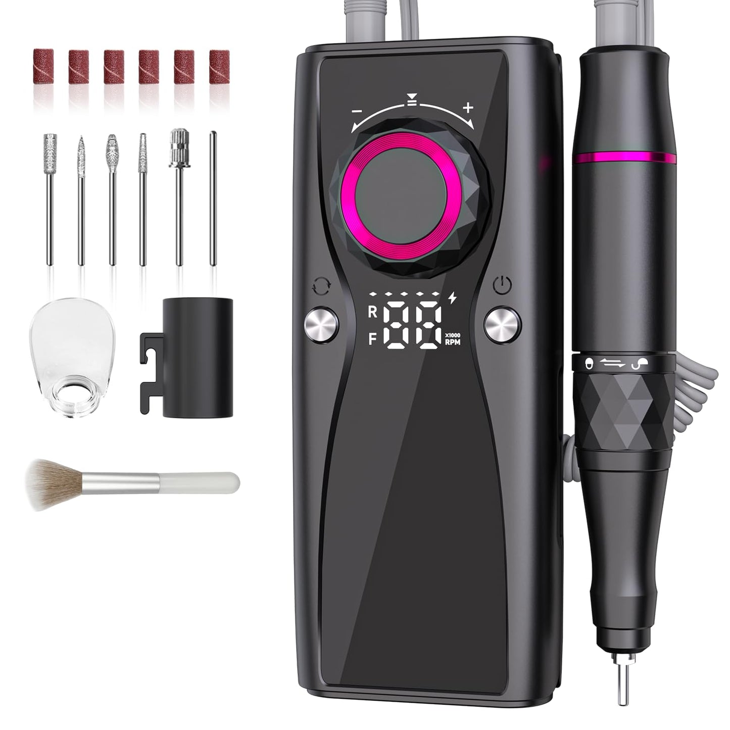 Professional Nail Drill Electric File 45000RPM,Nail File Drill for Acrylic Gel Nails,Cordless Rechargeable Nail Drill Kit,Salon-Grade Efile Nail Machine,Adjustable Speed Efile for Nails(Dark Grey)
