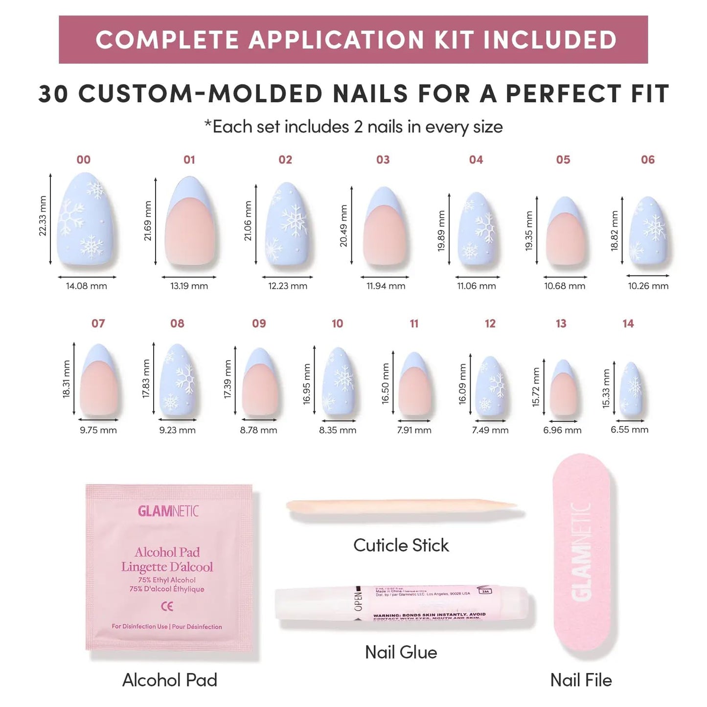 Glamnetic Press-On Nails Bundle - Candy Crush & Snow Bunny | Short Oval Fake Nails with Candy Cane Swirl Design and Velvet Finish | Pale Blue Short Almond Fake Nails with French Tips & 3D Snowflake De