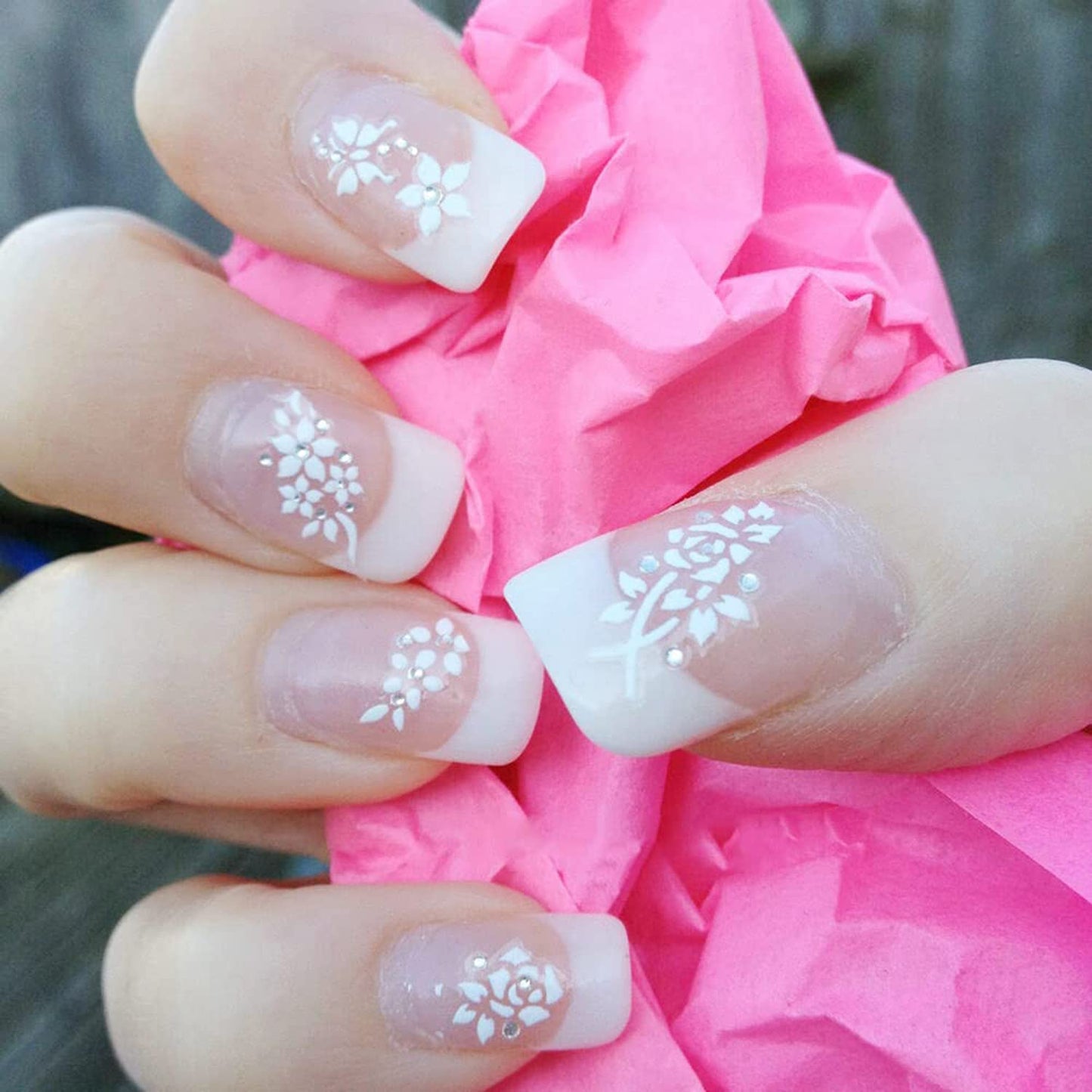 30 Sheets White Flowers Nail Stickers and 24 Sheets Nail Stencils Stickers