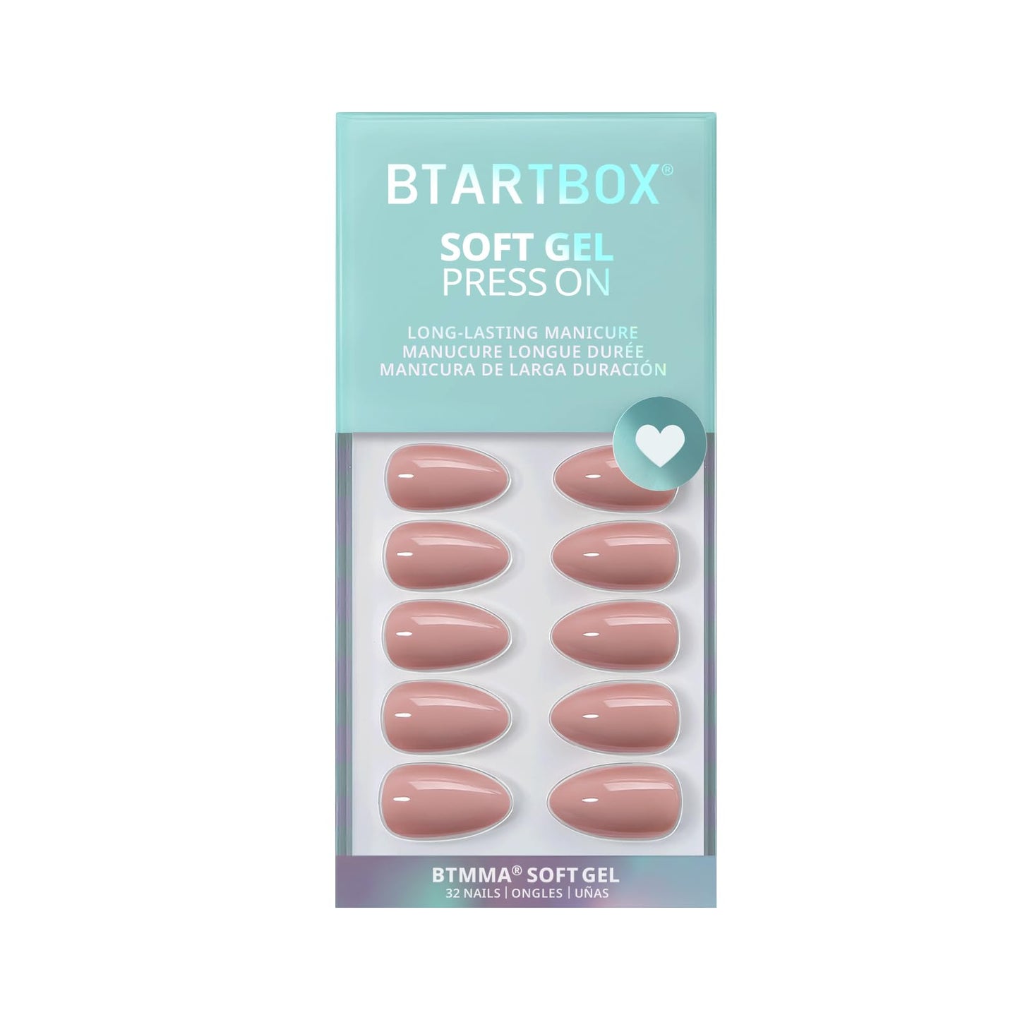 BTArtbox Press On Nails Almond - Flesh Pink Nude Short Fall Press On Nails with Glue for Women, Opaque Soft Gel Glue On Nails in 16 Sizes - 32 Stick On Nails Kit, Fawn Fleek
