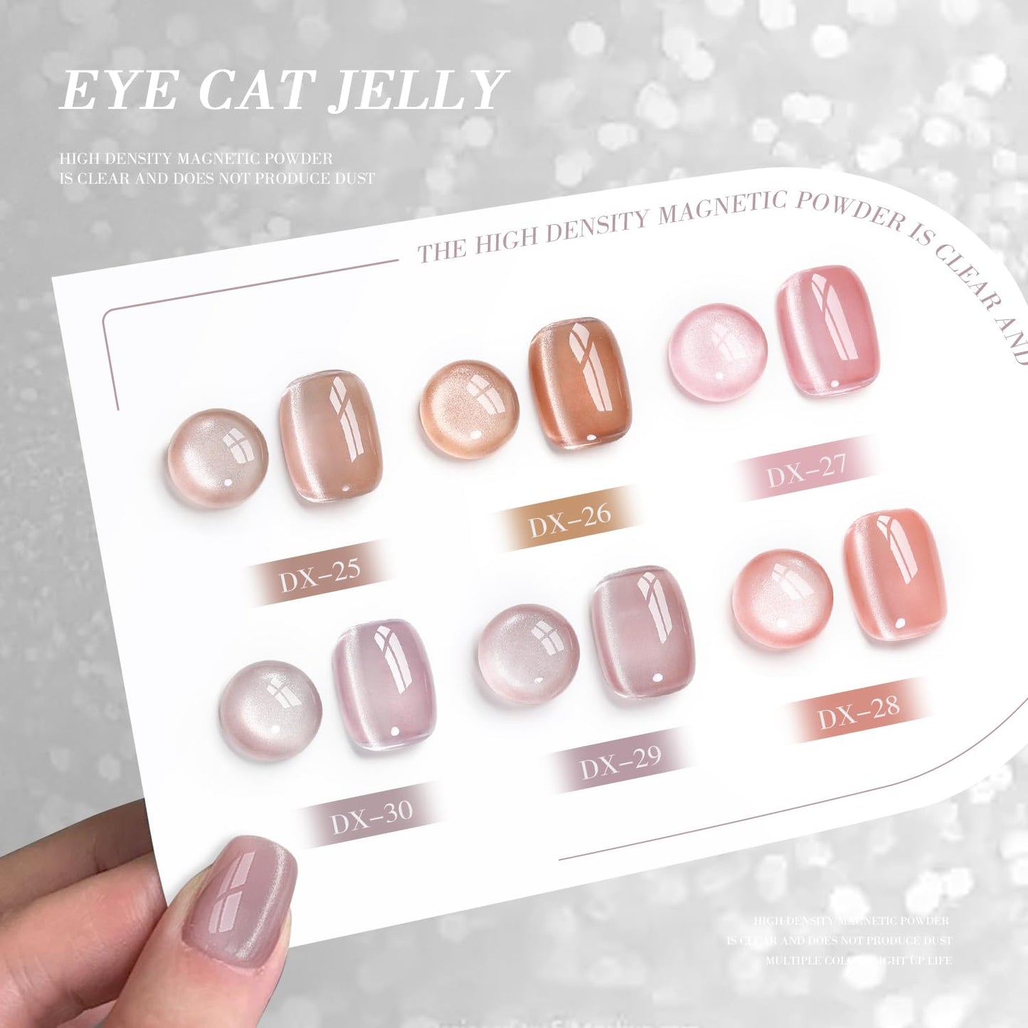SHOYUM Jelly Pink Silver Cat Eye Gel Nail Polish Set 6 Colors with Magnet for Holographic Glitter Cat Eye, Salon Gel Manicure and Nail Art DIY at Home