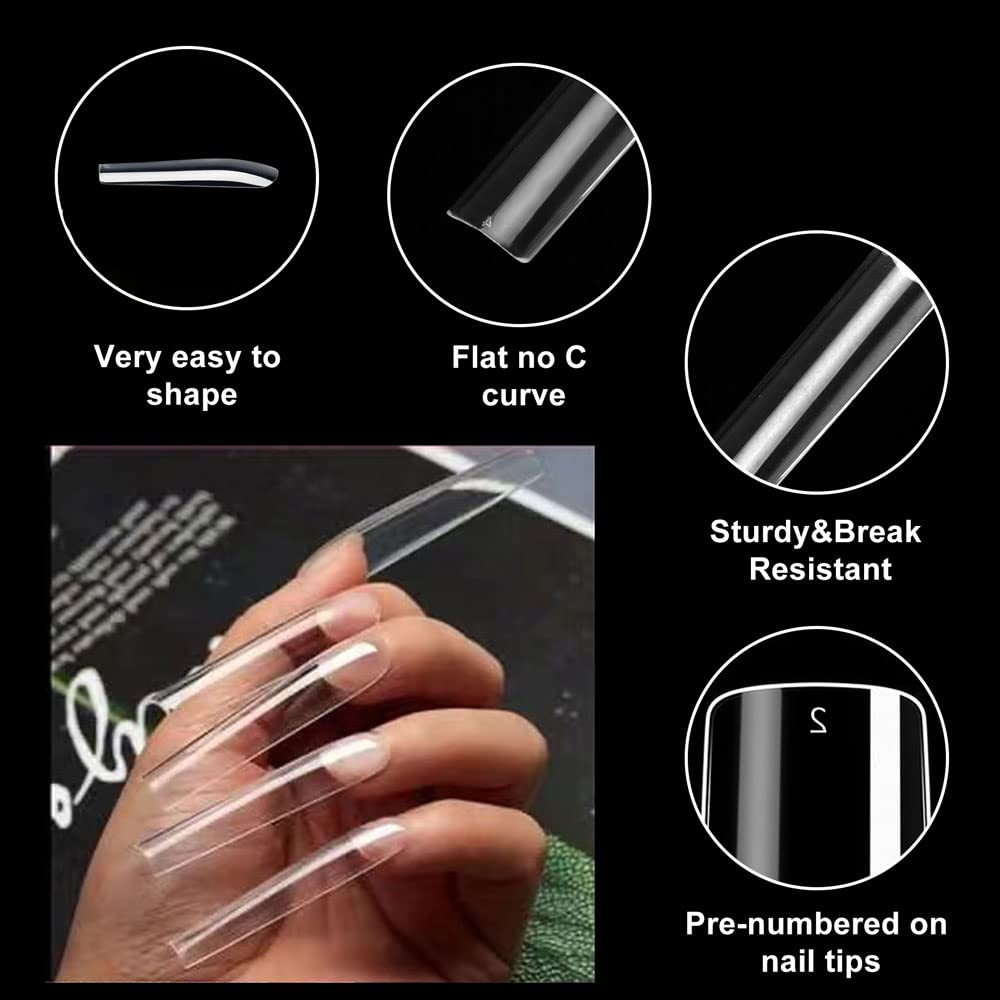 SITELENABY Acrylic 3XL Full Cover Square Nail Tips, 12 Sizes, 360pcs, Clear, Glossy Finish