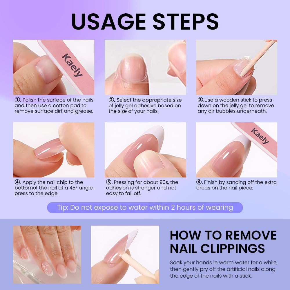evpct Nude Pink French Press on Nails Short Almond No Glue, 3D Gold LineWhite French Tip Stick on Nails for Women, Reusable Full Cover Soft Press on Fake Nail Perfectly Fit with 3D Flower Design