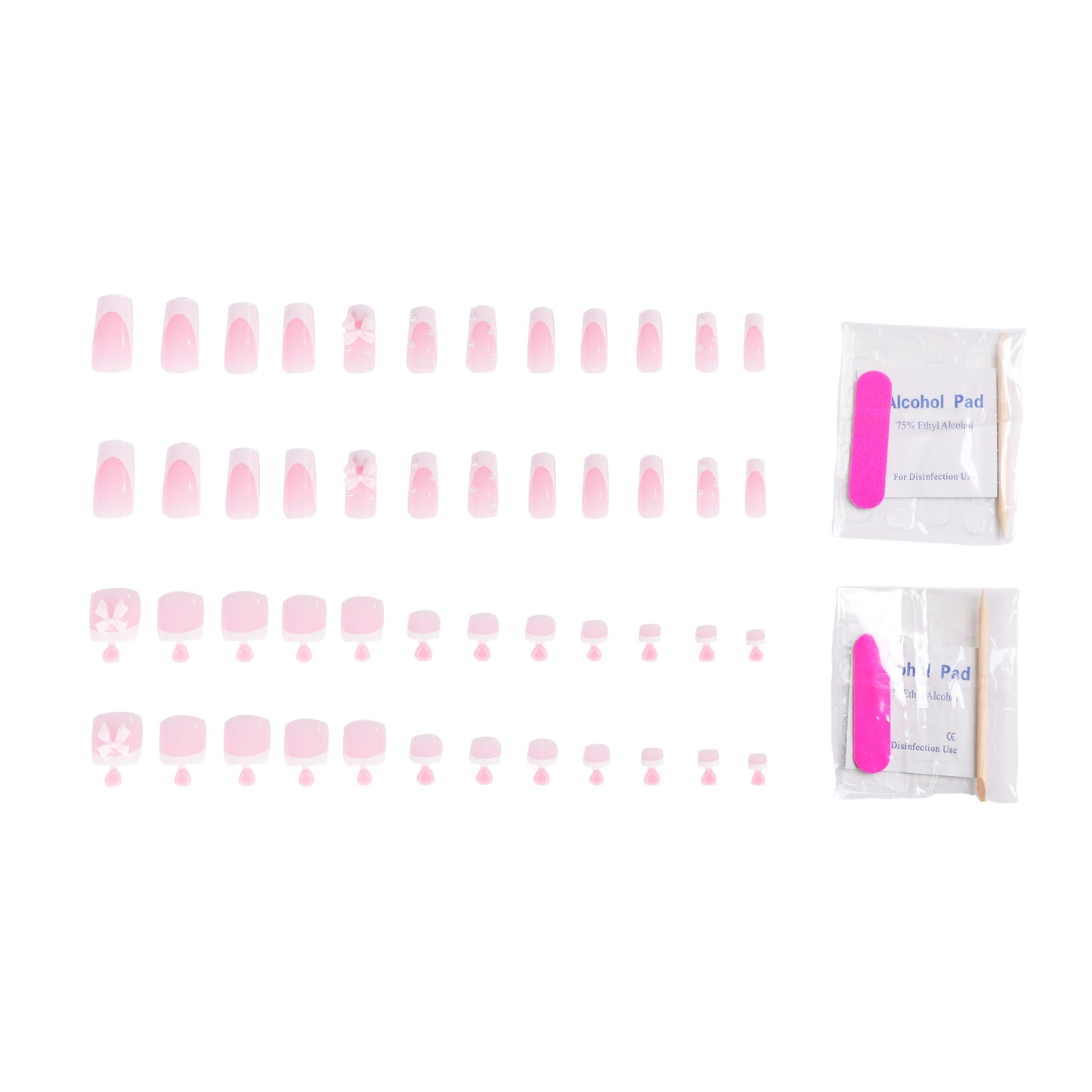 YTETUOE Press On Nails 48pcs, Pearl & Butterfly Embellished White Fake Nails Full Set for Hands & Feet, Salon-Quality Gel DIY Tool Kit (Pearl Butterfly White)