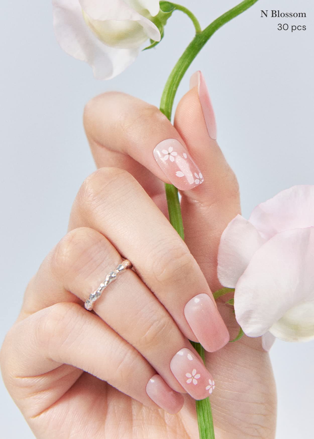 ohora Semi Cured Gel Nail Strips (N Blossom) - Nude, Ombre, Works with Any UV/LED Lamps, Salon-Quality, Long Lasting, Easy to Apply & Remove - Includes 2 Prep Pads, Nail File & Wooden Stick