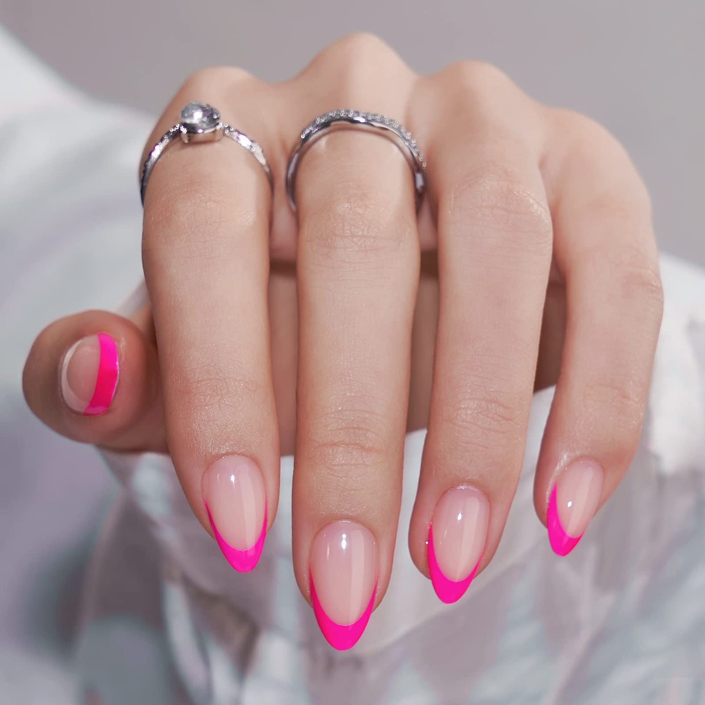 BTArtbox French Tip Press On Nails - Almond Stick On Nails for Women, Glue On Nails with Nail Glue - Berry French & White French