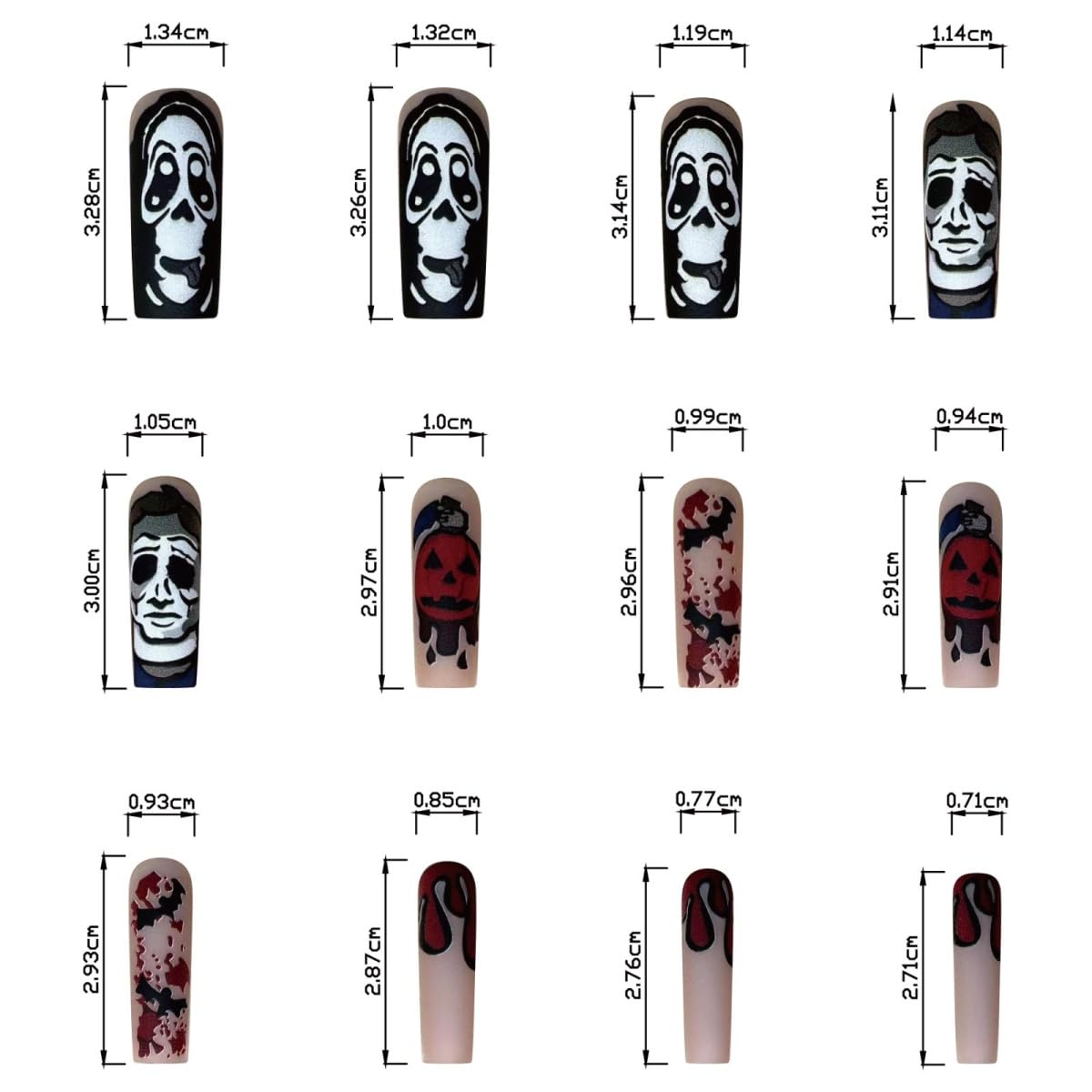 Halloween Press on Nails Long Square Fake Nails Pumpkin Ghost Blood Design Stick on Nails Matte Spooky False Nails Artificial Reusable Acrylic Glue on Nail for Women Nail Art Decoration 24Pcs