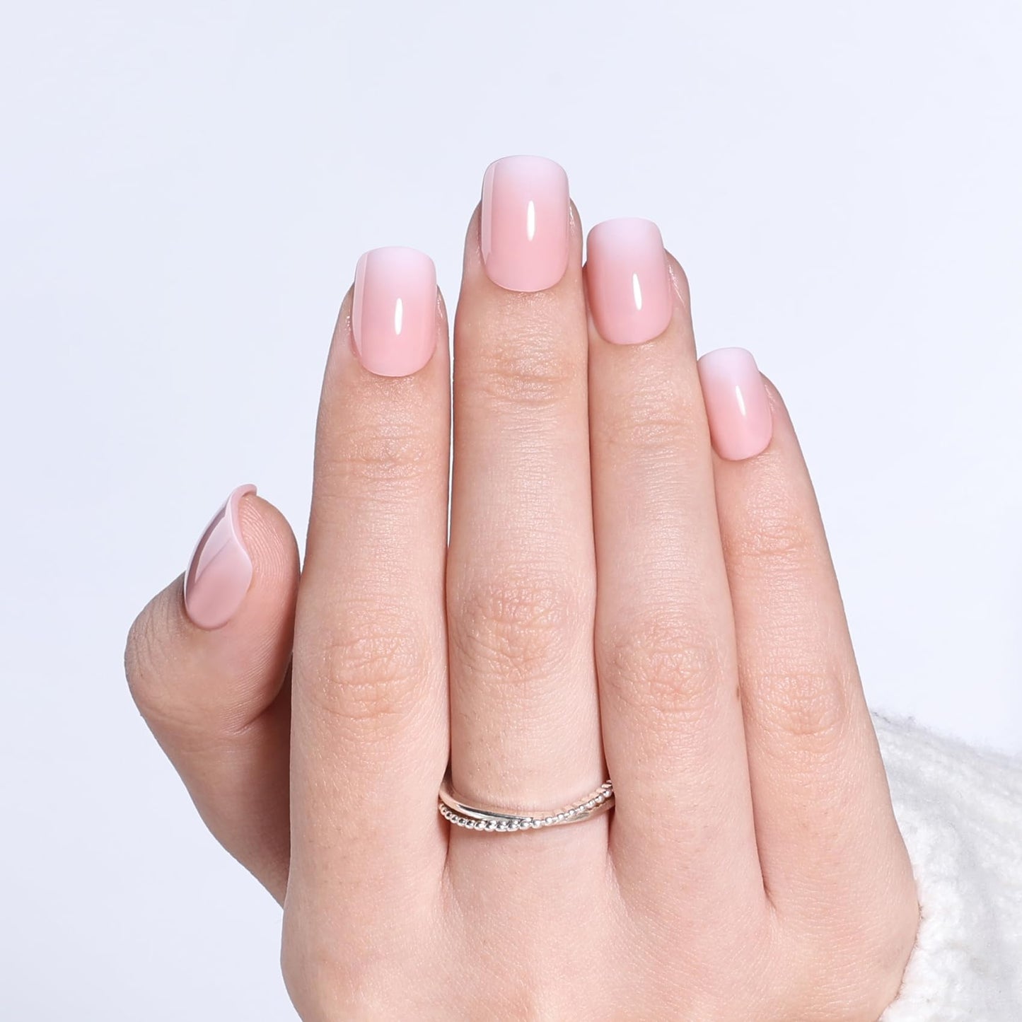 SEEWEE Pink Ombre Press On Nails Square - Short Square Nude Pink Fake Nails with Nail Glue, Nude Press On Nails Opaque Reusable Stick On Nails in 15 Sizes - 30 Nail Kit | Salon Quality